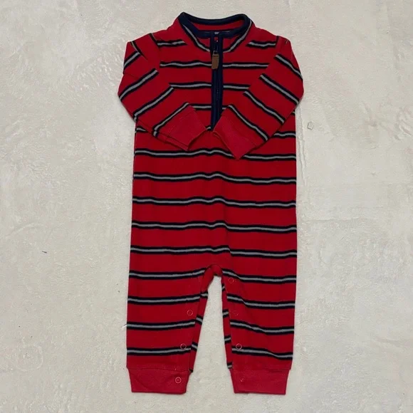(2 for $10) carters Red Striped Zip-Front Baby One-Piece - Picture 2 of 7